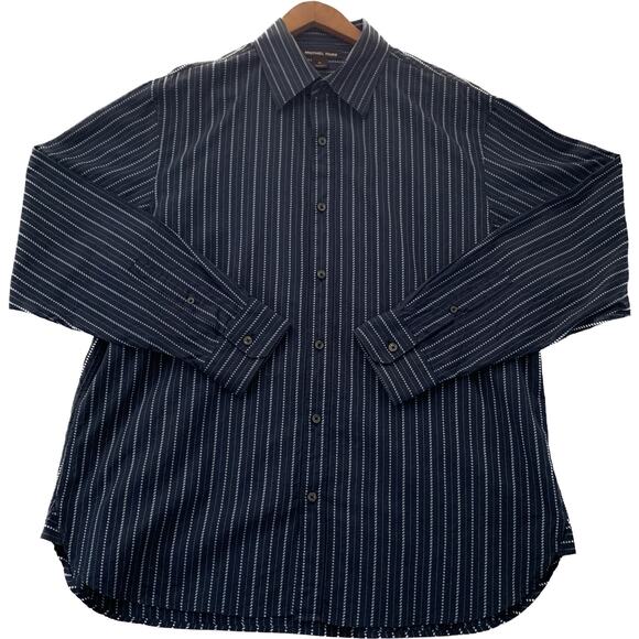 MICHAEL KORS Mens Blue and White Striped Dress Shirt Button Down Long Sleeve XL - Picture 1 of 11